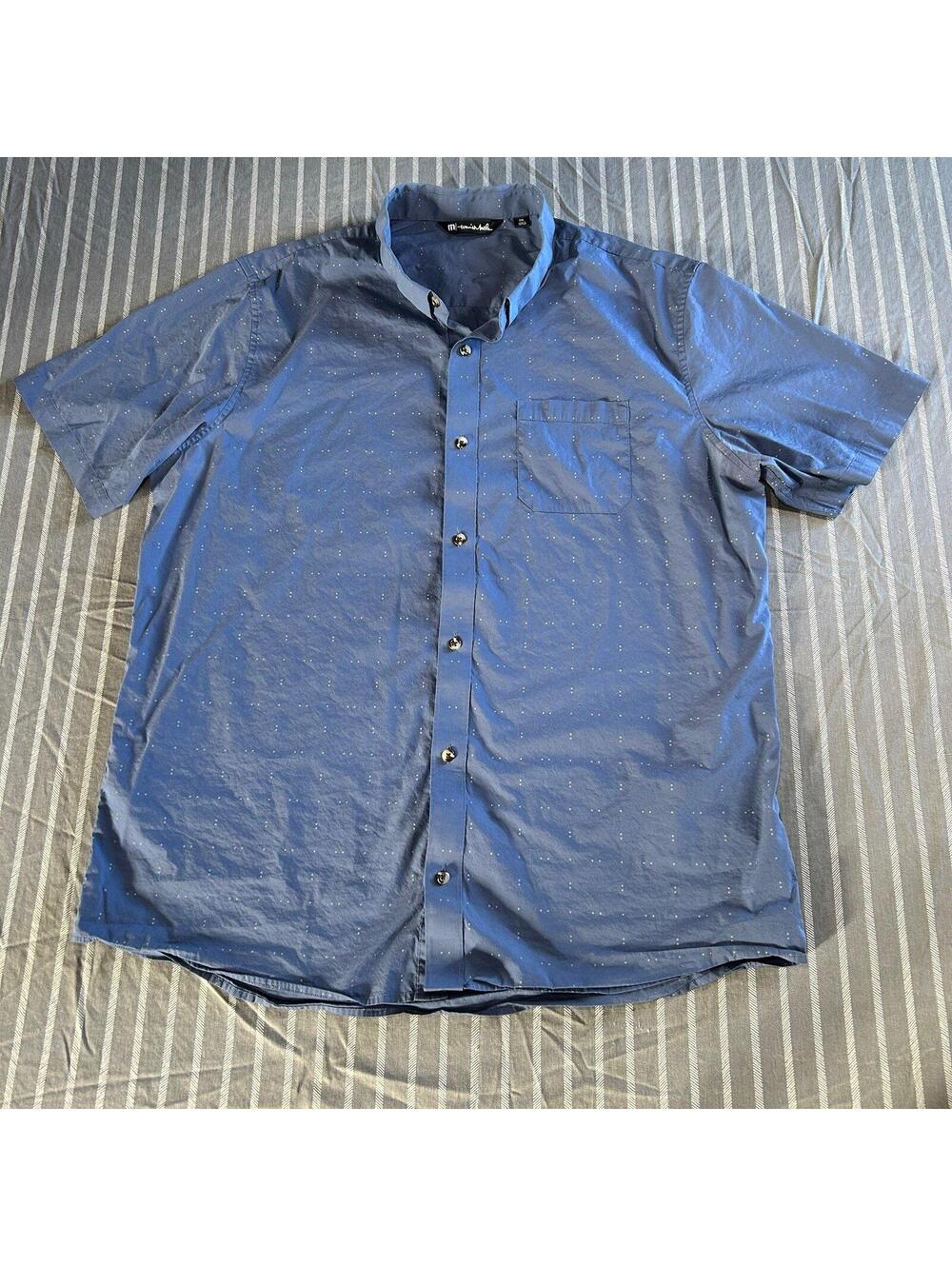 Travis Matthew Men's Size XXL Blue Polka Dots Short Sleeve Button-Up Shirt